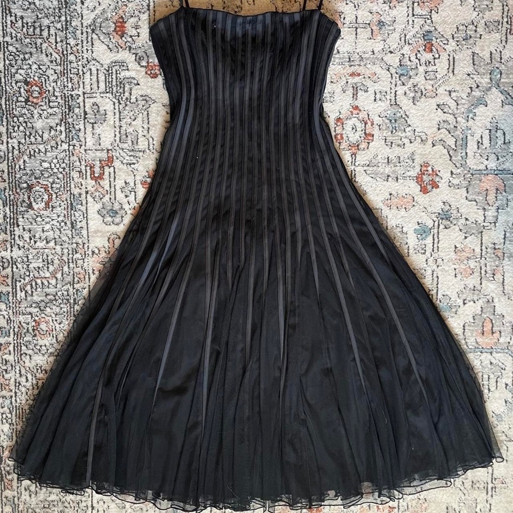 JS Collections Black Tulle Fit N Flare Cocktail Midi Length Dress